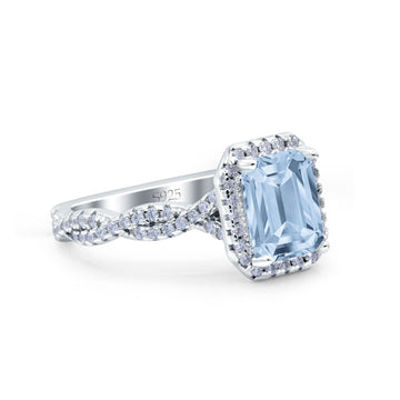 Art Deco Emerald Cut Infinity Wedding Bridal Ring Simulated Aquamarine CZ 925 Sterling Silver